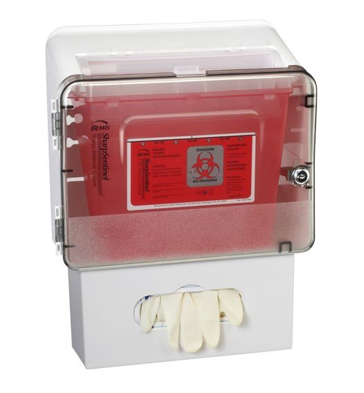 Sharps Container - 5 Quart Wall Cabinet & Glove Holder