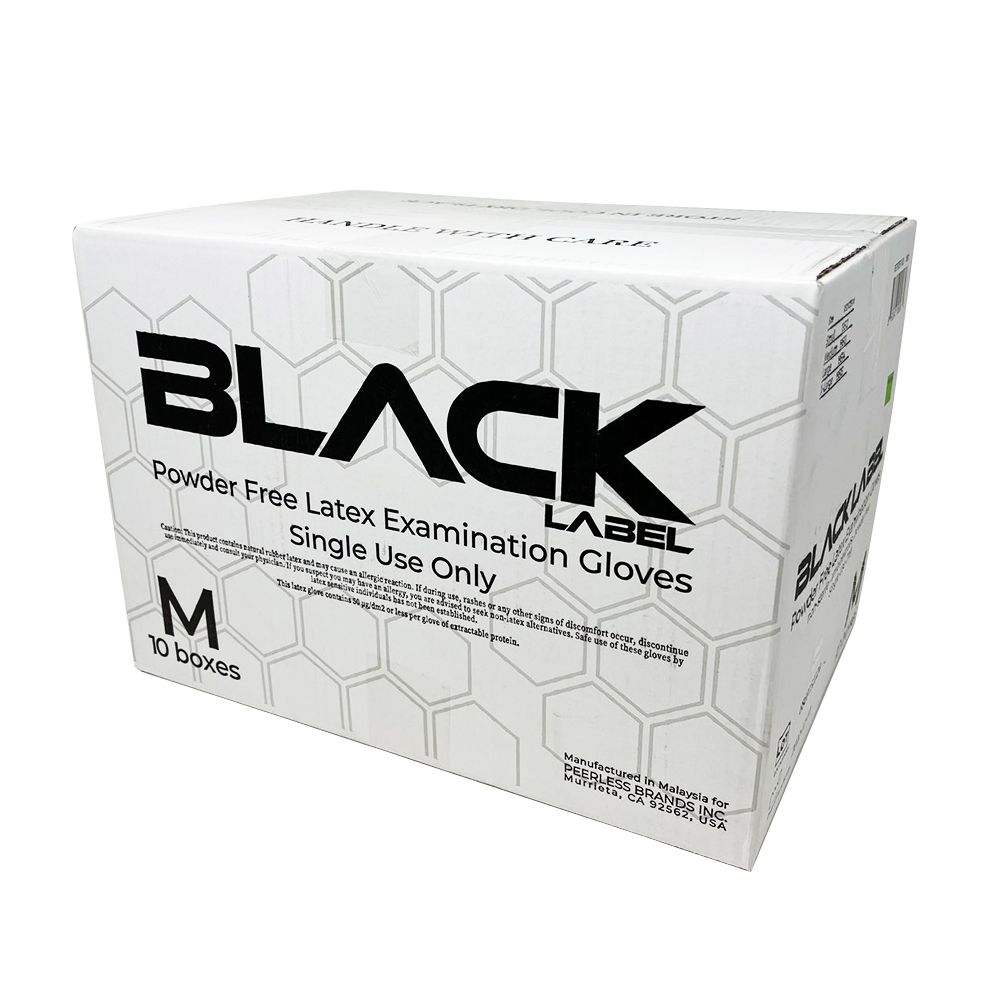 Black Label Latex Powder Free Exam Gloves
